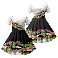 Hawaii Mokihana Mix Pikake Leis Mahalo 'Olelo Family Matching Puletasi and Hawaiian Shirt White Tapa LT7 Daughter's Dress White - Polynesian Pride