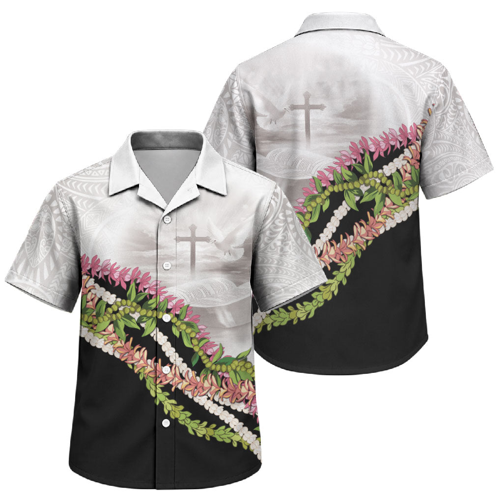 Hawaii Mokihana Mix Pikake Leis Mahalo 'Olelo Family Matching Puletasi and Hawaiian Shirt White Tapa LT7 Son's Shirt White - Polynesian Pride