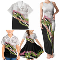 Hawaii Mokihana Mix Pikake Leis Mahalo 'Olelo Family Matching Tank Maxi Dress and Hawaiian Shirt White Tapa LT7 - Polynesian Pride