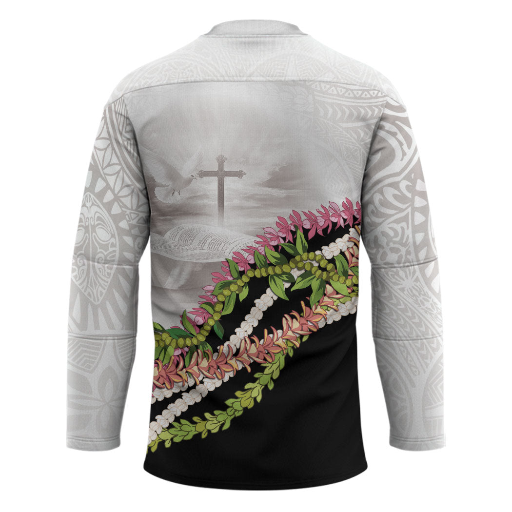 Hawaii Mokihana Mix Pikake Leis Mahalo 'Olelo Hockey Jersey White Tapa LT7 - Polynesian Pride