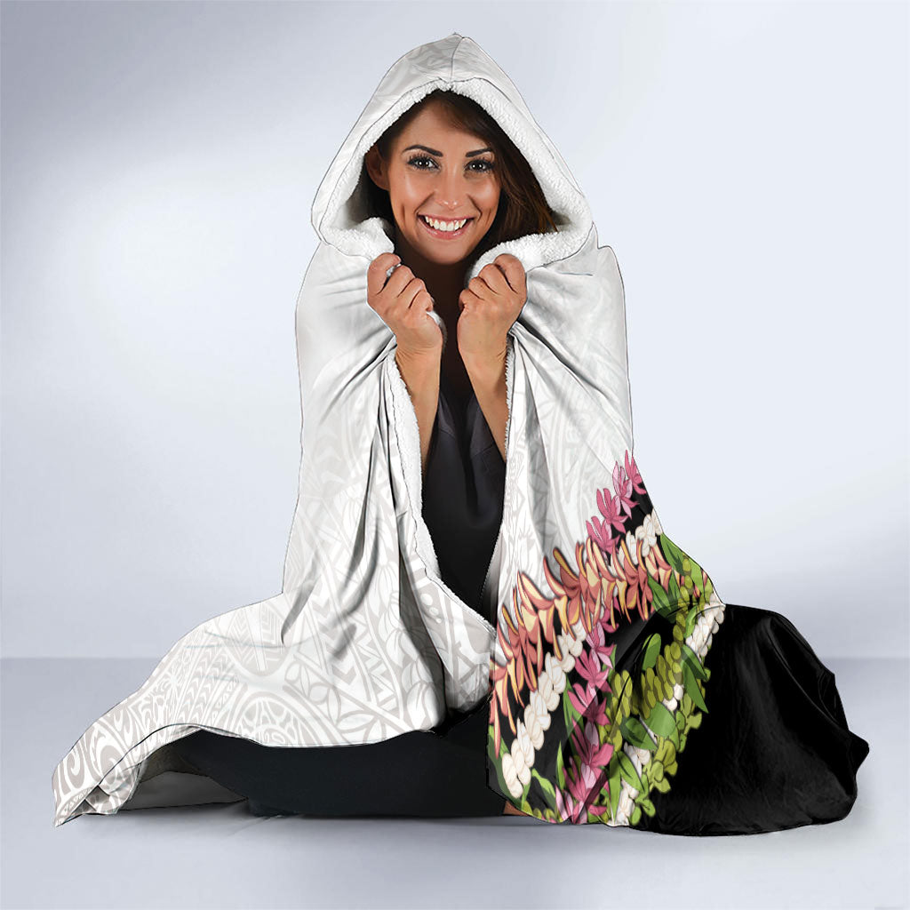 Hawaii Mokihana Mix Pikake Leis Mahalo 'Olelo Hooded Blanket White Tapa LT7 - Polynesian Pride