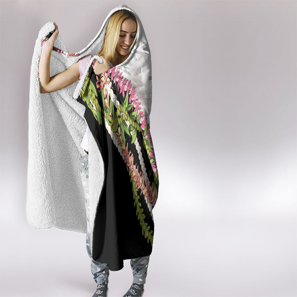 Hawaii Mokihana Mix Pikake Leis Mahalo 'Olelo Hooded Blanket White Tapa LT7 - Polynesian Pride