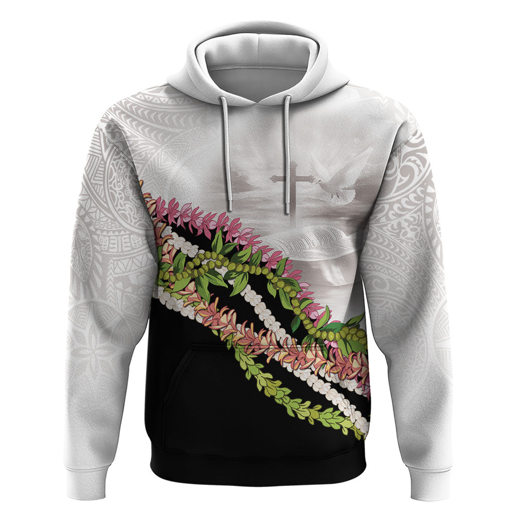 Hawaii Mokihana Mix Pikake Leis Mahalo 'Olelo Hoodie White Tapa LT7 Pullover Hoodie White - Polynesian Pride