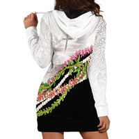 Hawaii Mokihana Mix Pikake Leis Mahalo 'Olelo Hoodie Dress White Tapa LT7 - Polynesian Pride