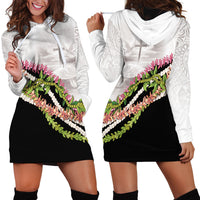 Hawaii Mokihana Mix Pikake Leis Mahalo 'Olelo Hoodie Dress White Tapa LT7 - Polynesian Pride
