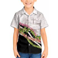 Hawaii Mokihana Mix Pikake Leis Mahalo 'Olelo Kid Hawaiian Shirt White Tapa LT7 Kid White - Polynesian Pride
