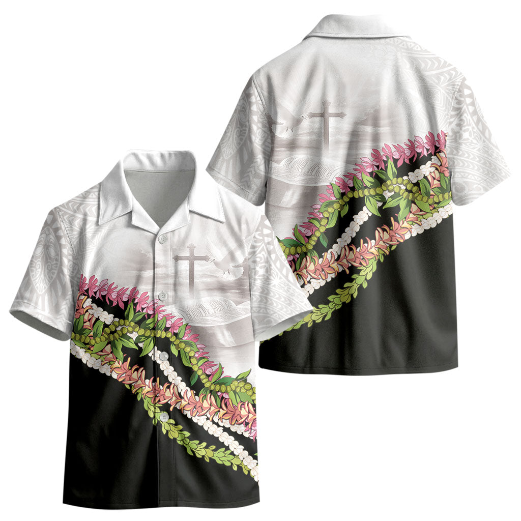 Hawaii Mokihana Mix Pikake Leis Mahalo 'Olelo Kid Hawaiian Shirt White Tapa LT7 - Polynesian Pride