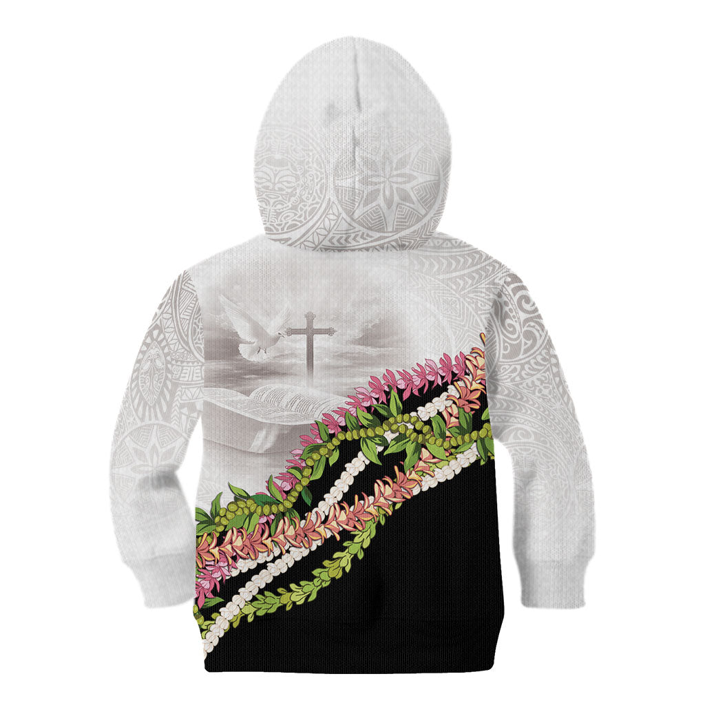 Hawaii Mokihana Mix Pikake Leis Mahalo 'Olelo Kid Hoodie White Tapa LT7 - Polynesian Pride