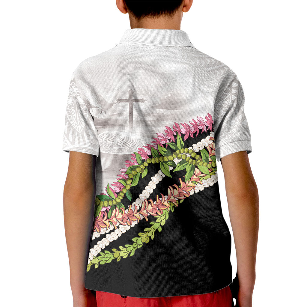 Hawaii Mokihana Mix Pikake Leis Mahalo 'Olelo Kid Polo Shirt White Tapa LT7 - Polynesian Pride