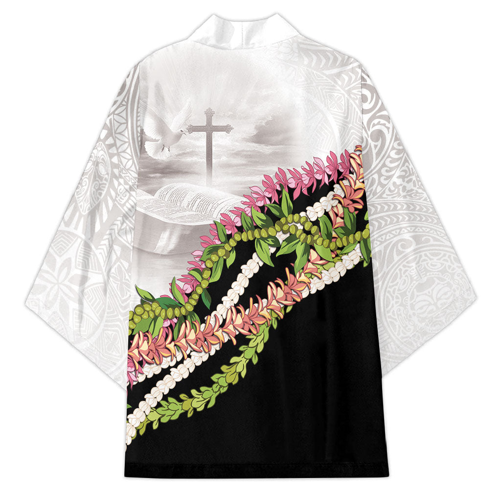 Hawaii Mokihana Mix Pikake Leis Mahalo 'Olelo Kimono White Tapa LT7 - Polynesian Pride