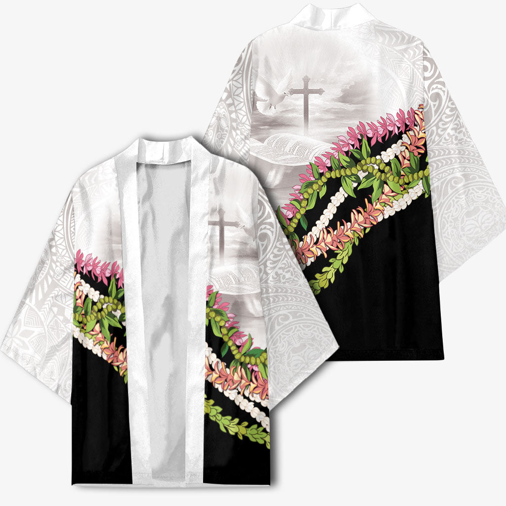 Hawaii Mokihana Mix Pikake Leis Mahalo 'Olelo Kimono White Tapa LT7 - Polynesian Pride