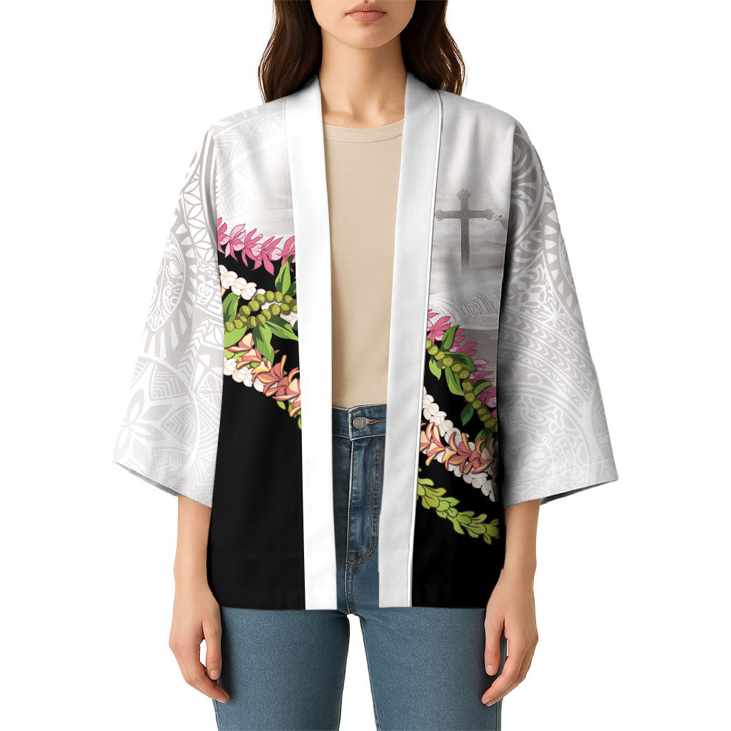 Hawaii Mokihana Mix Pikake Leis Mahalo 'Olelo Kimono White Tapa LT7 - Polynesian Pride