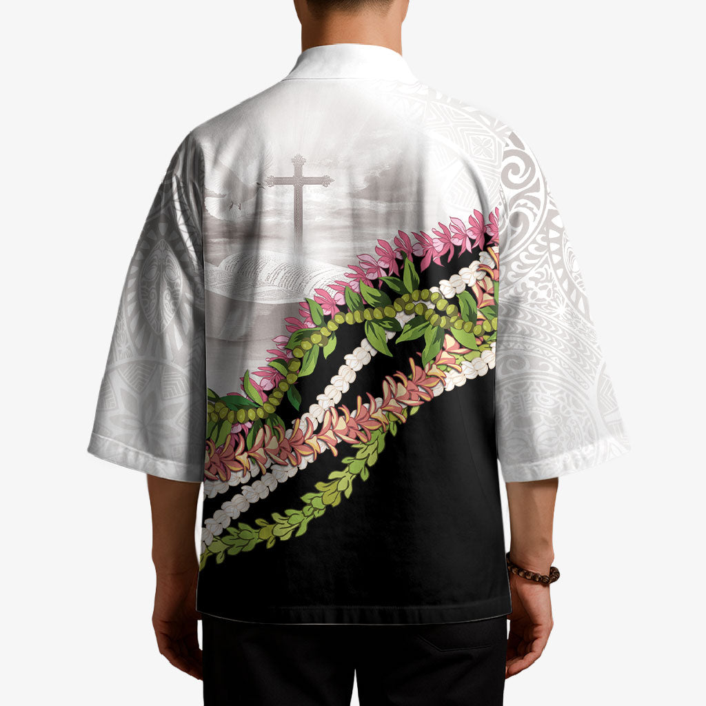 Hawaii Mokihana Mix Pikake Leis Mahalo 'Olelo Kimono White Tapa LT7 - Polynesian Pride