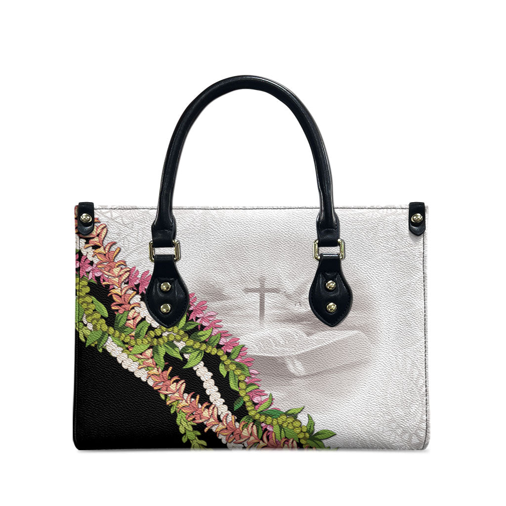 Hawaii Mokihana Mix Pikake Leis Mahalo 'Olelo Leather Bag White Tapa LT7 - Polynesian Pride