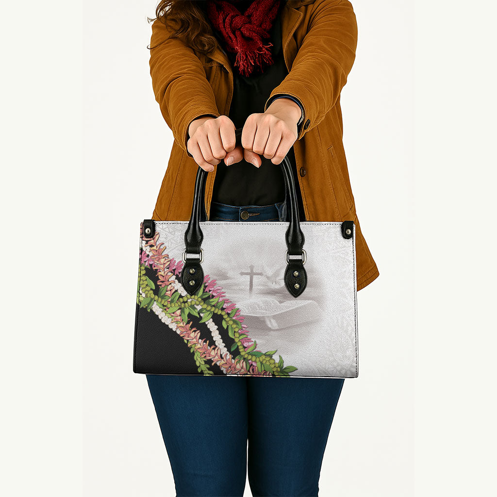 Hawaii Mokihana Mix Pikake Leis Mahalo 'Olelo Leather Bag White Tapa LT7 - Polynesian Pride