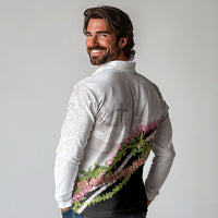 Hawaii Mokihana Mix Pikake Leis Mahalo 'Olelo Long Sleeve Polo Shirt White Tapa LT7 - Polynesian Pride
