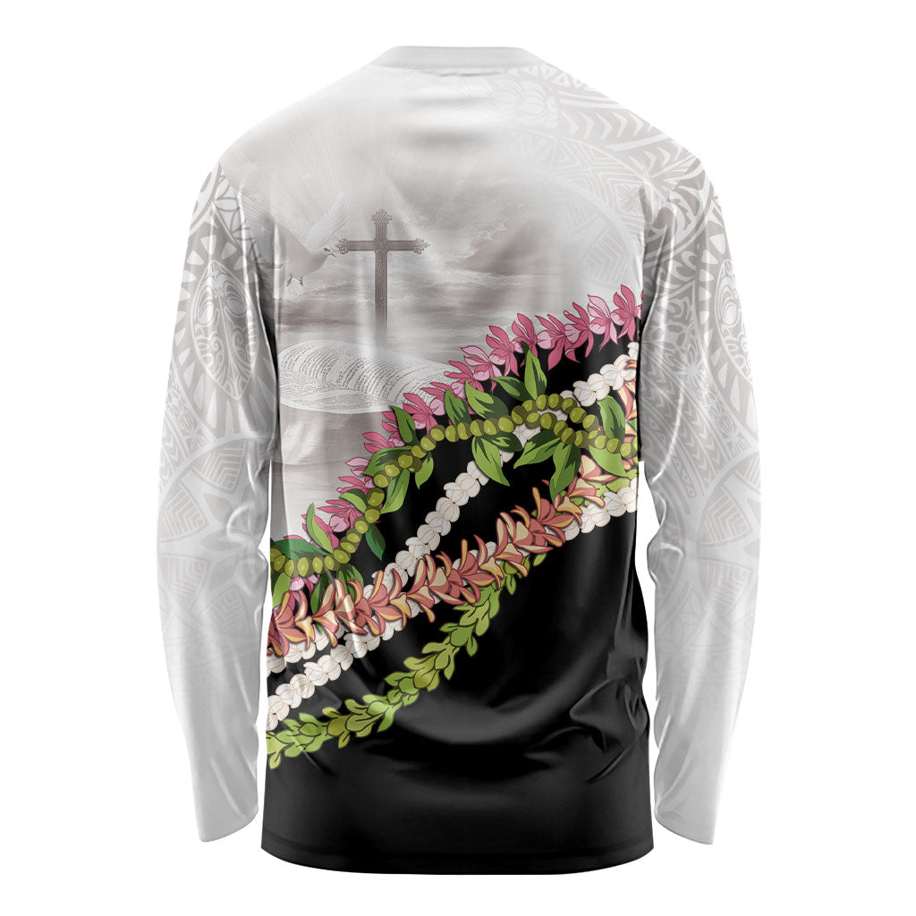 Hawaii Mokihana Mix Pikake Leis Mahalo 'Olelo Long Sleeve Shirt White Tapa LT7 - Polynesian Pride