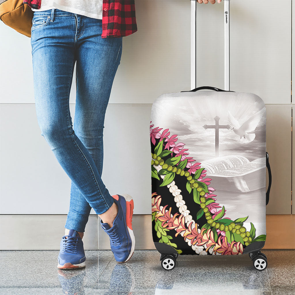 Hawaii Mokihana Mix Pikake Leis Mahalo 'Olelo Luggage Cover White Tapa LT7 - Polynesian Pride