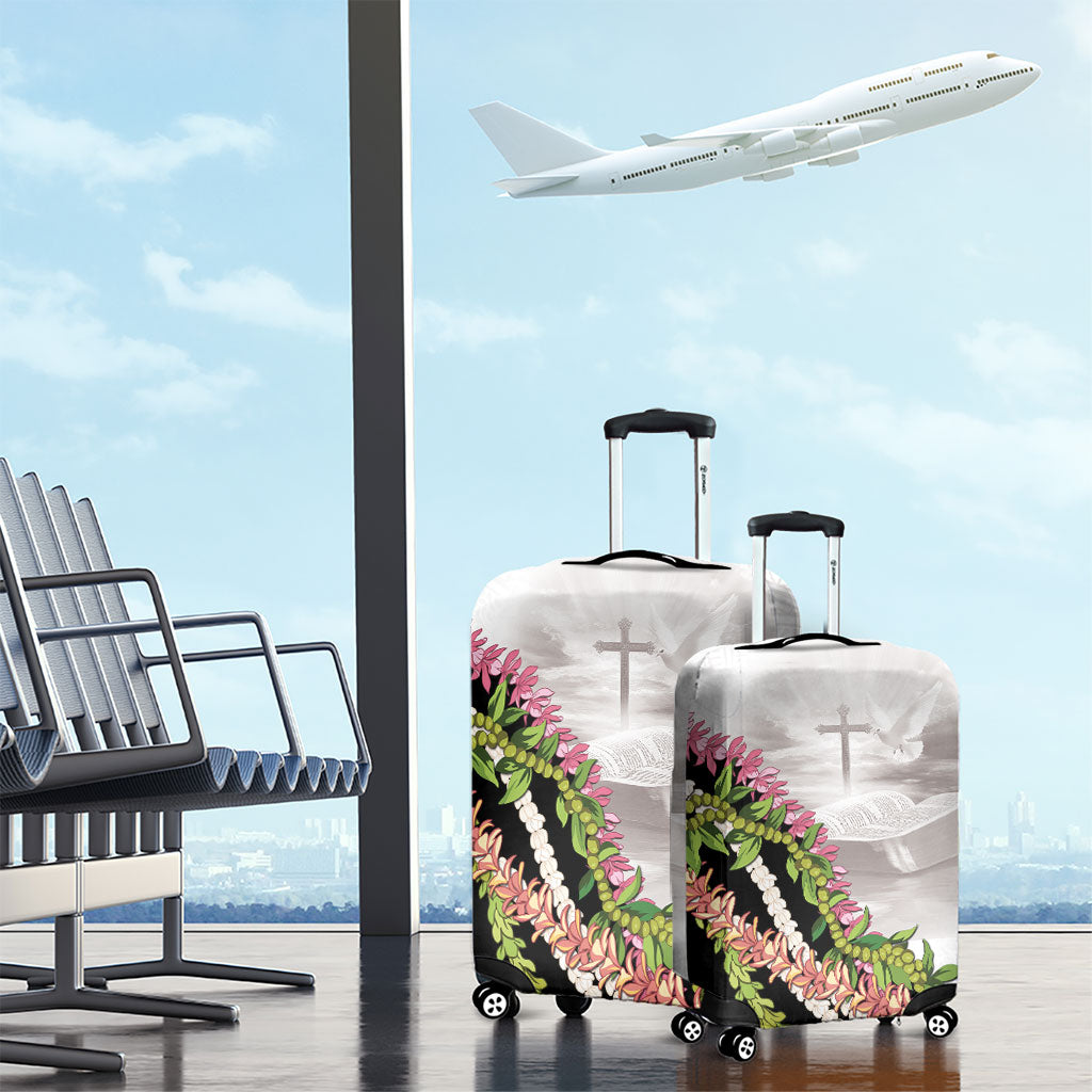Hawaii Mokihana Mix Pikake Leis Mahalo 'Olelo Luggage Cover White Tapa LT7 - Polynesian Pride