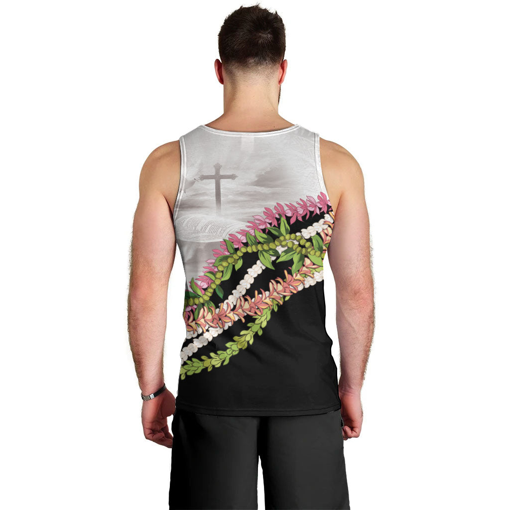 Hawaii Mokihana Mix Pikake Leis Mahalo 'Olelo Men Tank Top White Tapa LT7 - Polynesian Pride