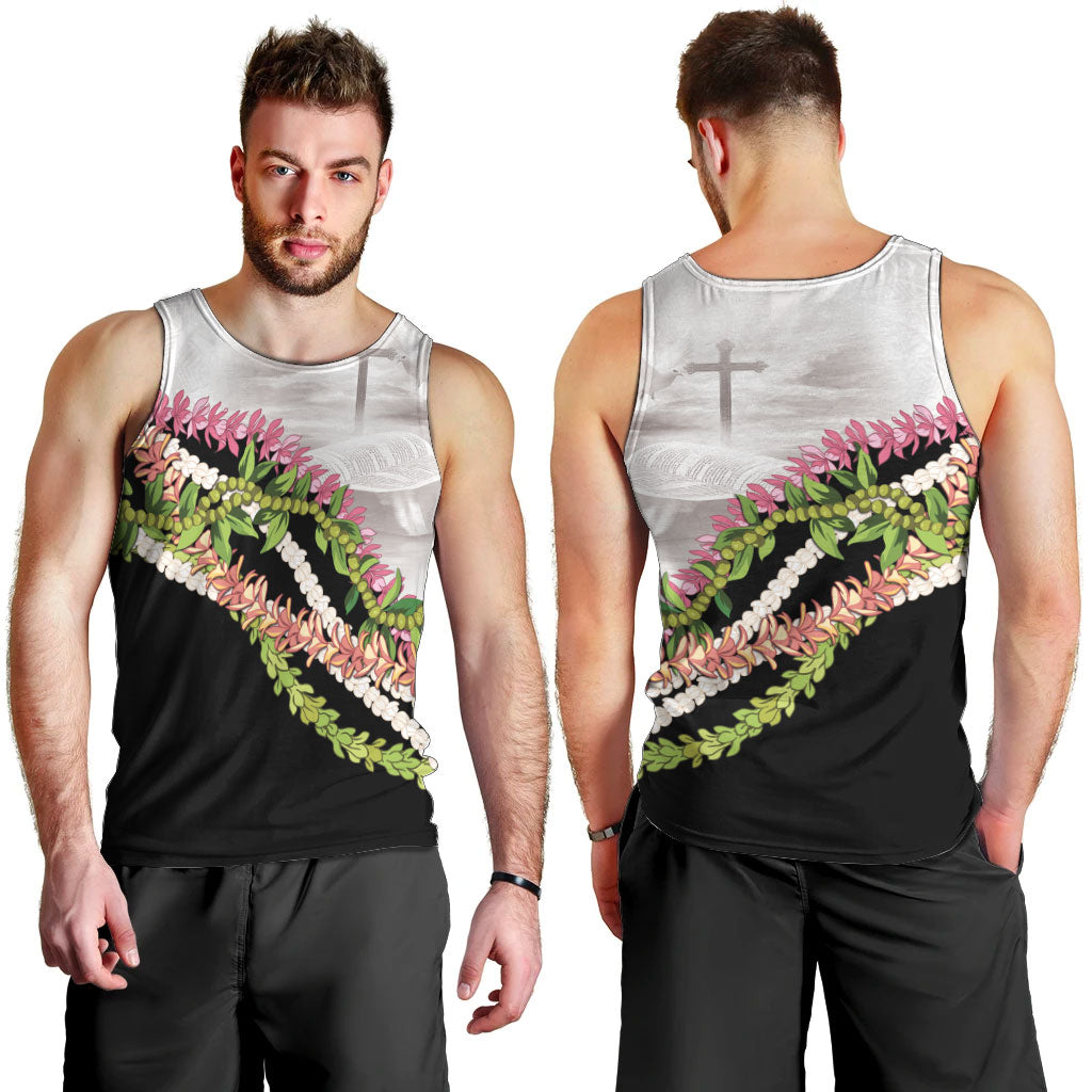 Hawaii Mokihana Mix Pikake Leis Mahalo 'Olelo Men Tank Top White Tapa LT7 - Polynesian Pride