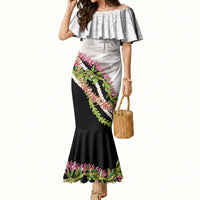Hawaii Mokihana Mix Pikake Leis Mahalo 'Olelo Mermaid Dress White Tapa LT7 Women White - Polynesian Pride