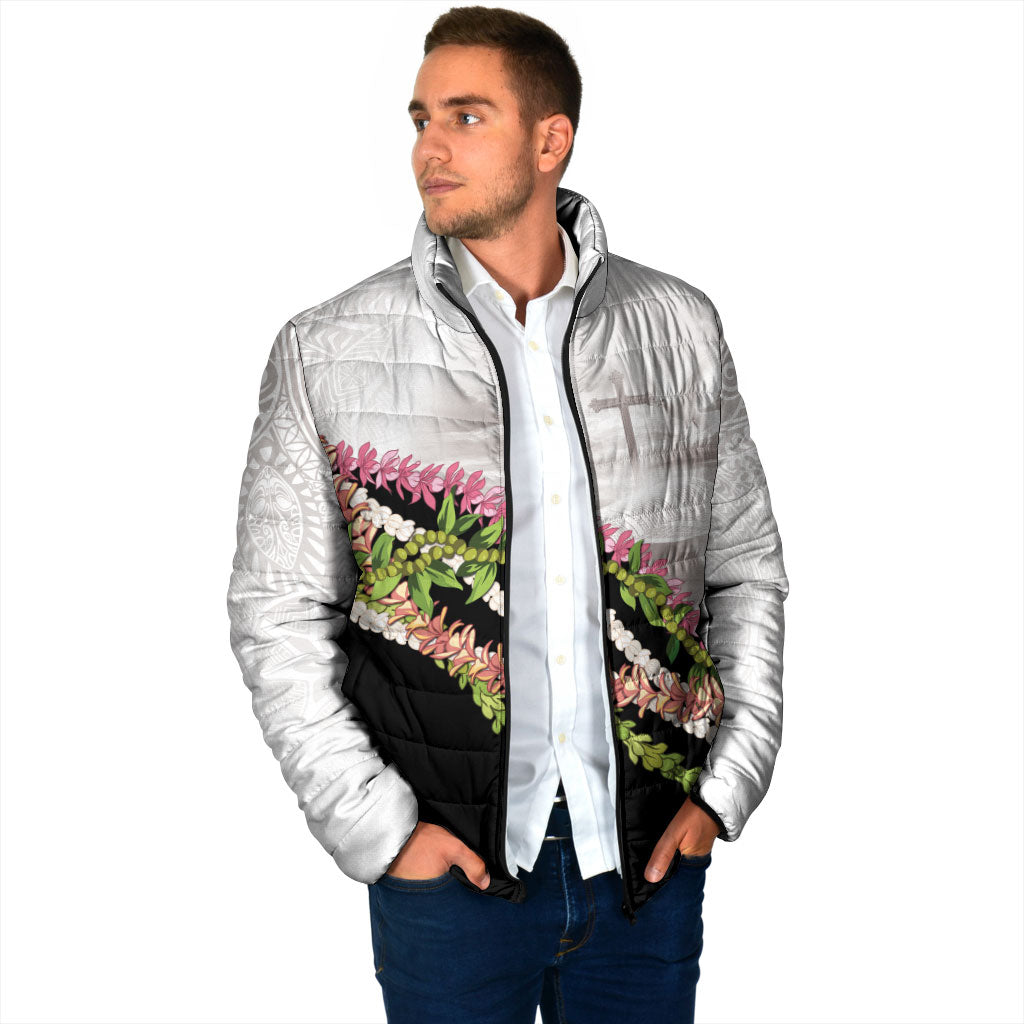 Hawaii Mokihana Mix Pikake Leis Mahalo 'Olelo Padded Jacket White Tapa LT7 - Polynesian Pride