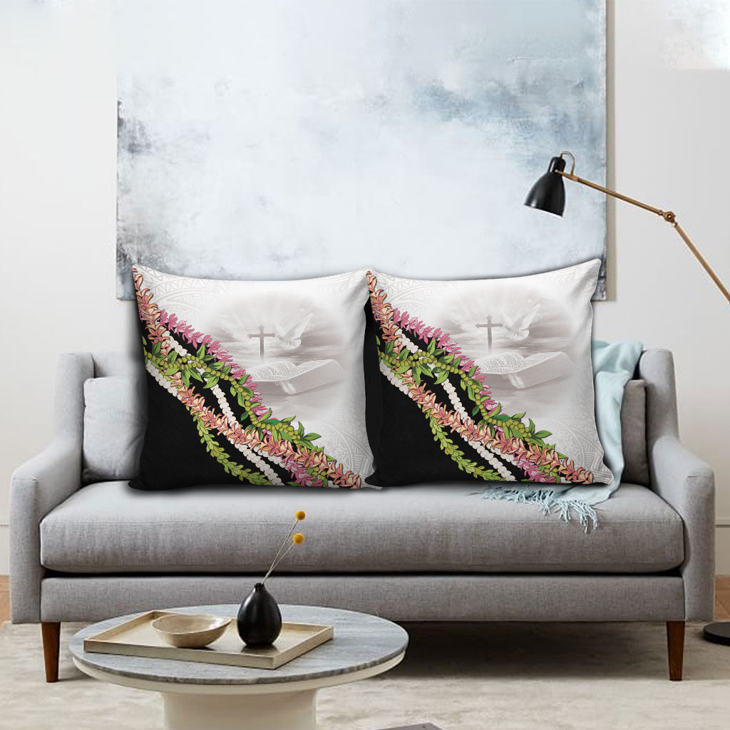 Hawaii Mokihana Mix Pikake Leis Mahalo 'Olelo Pillow Cover White Tapa LT7 - Polynesian Pride