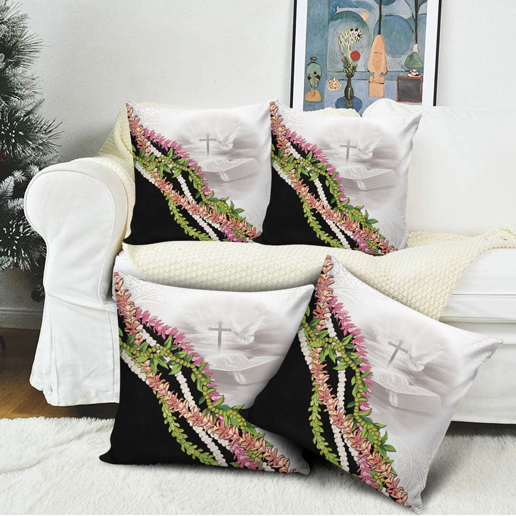 Hawaii Mokihana Mix Pikake Leis Mahalo 'Olelo Pillow Cover White Tapa LT7 - Polynesian Pride