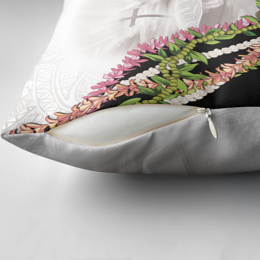 Hawaii Mokihana Mix Pikake Leis Mahalo 'Olelo Pillow Cover White Tapa LT7 - Polynesian Pride