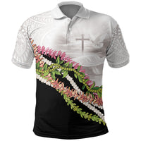 Hawaii Mokihana Mix Pikake Leis Mahalo 'Olelo Polo Shirt White Tapa LT7 White - Polynesian Pride