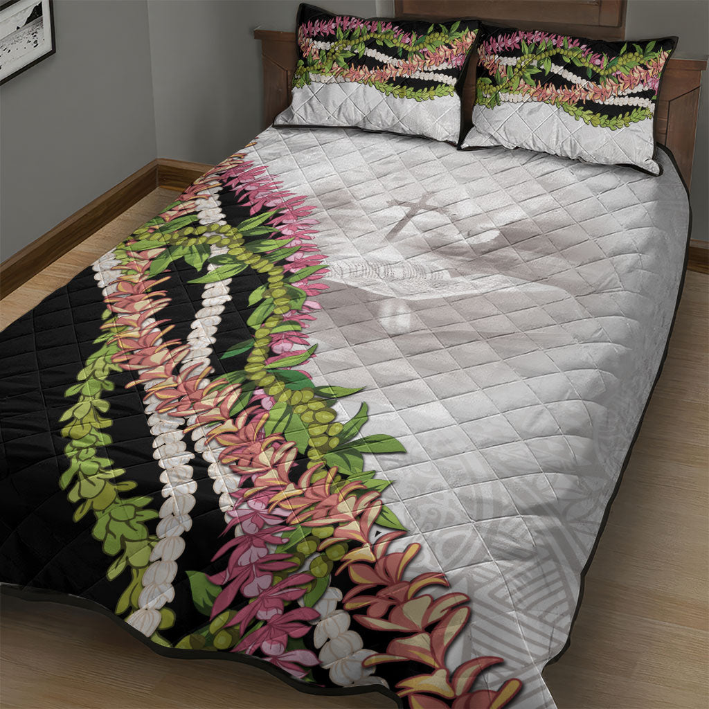 Hawaii Mokihana Mix Pikake Leis Mahalo 'Olelo Quilt Bed Set White Tapa LT7 - Polynesian Pride