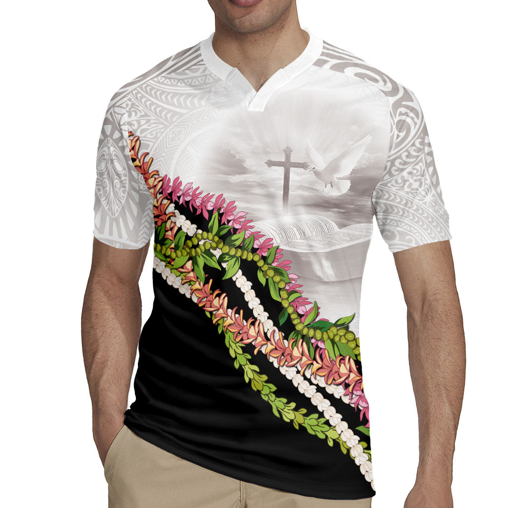 Hawaii Mokihana Mix Pikake Leis Mahalo 'Olelo Rugby Jersey White Tapa LT7 - Polynesian Pride