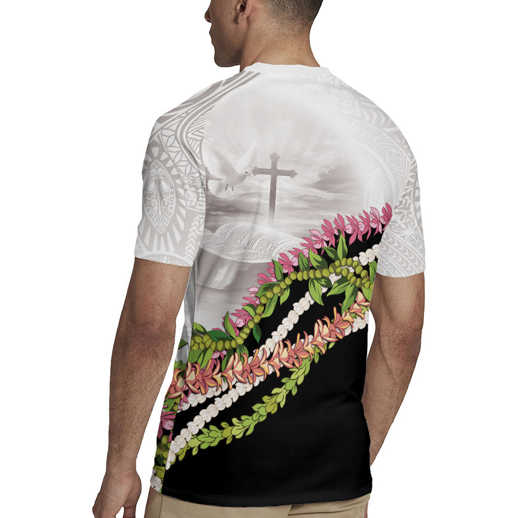 Hawaii Mokihana Mix Pikake Leis Mahalo 'Olelo Rugby Jersey White Tapa LT7 - Polynesian Pride
