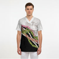 Hawaii Mokihana Mix Pikake Leis Mahalo 'Olelo Scrub Top White Tapa LT7 - Polynesian Pride