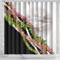 Hawaii Mokihana Mix Pikake Leis Mahalo 'Olelo Shower Curtain White Tapa LT7 - Polynesian Pride