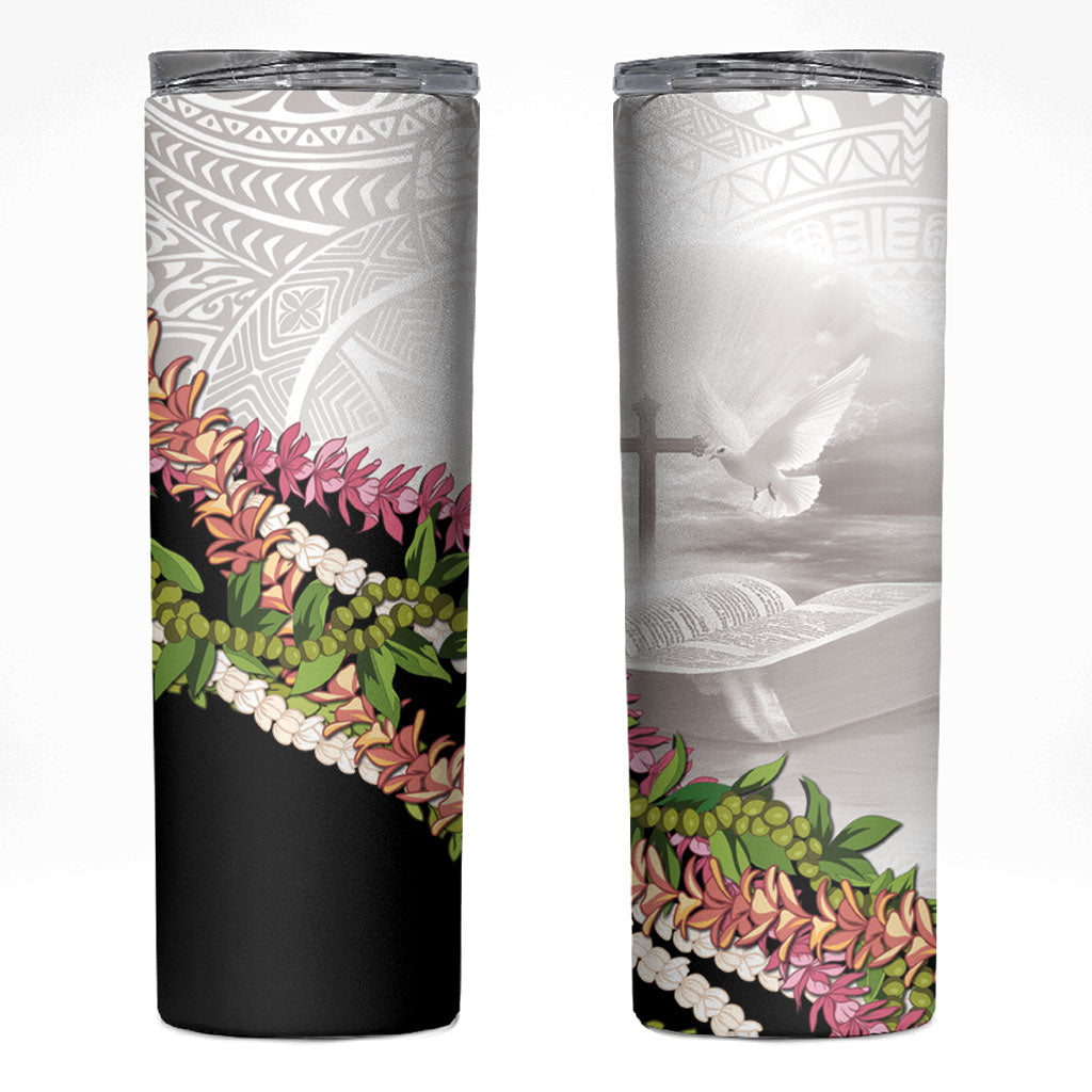 Hawaii Mokihana Mix Pikake Leis Mahalo 'Olelo Skinny Tumbler White Tapa LT7 White - Polynesian Pride