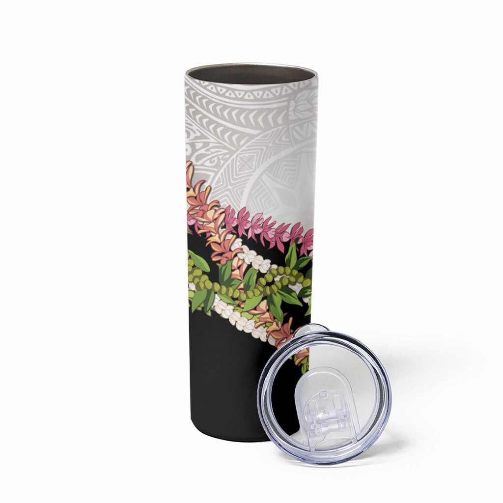 Hawaii Mokihana Mix Pikake Leis Mahalo 'Olelo Skinny Tumbler White Tapa LT7 - Polynesian Pride
