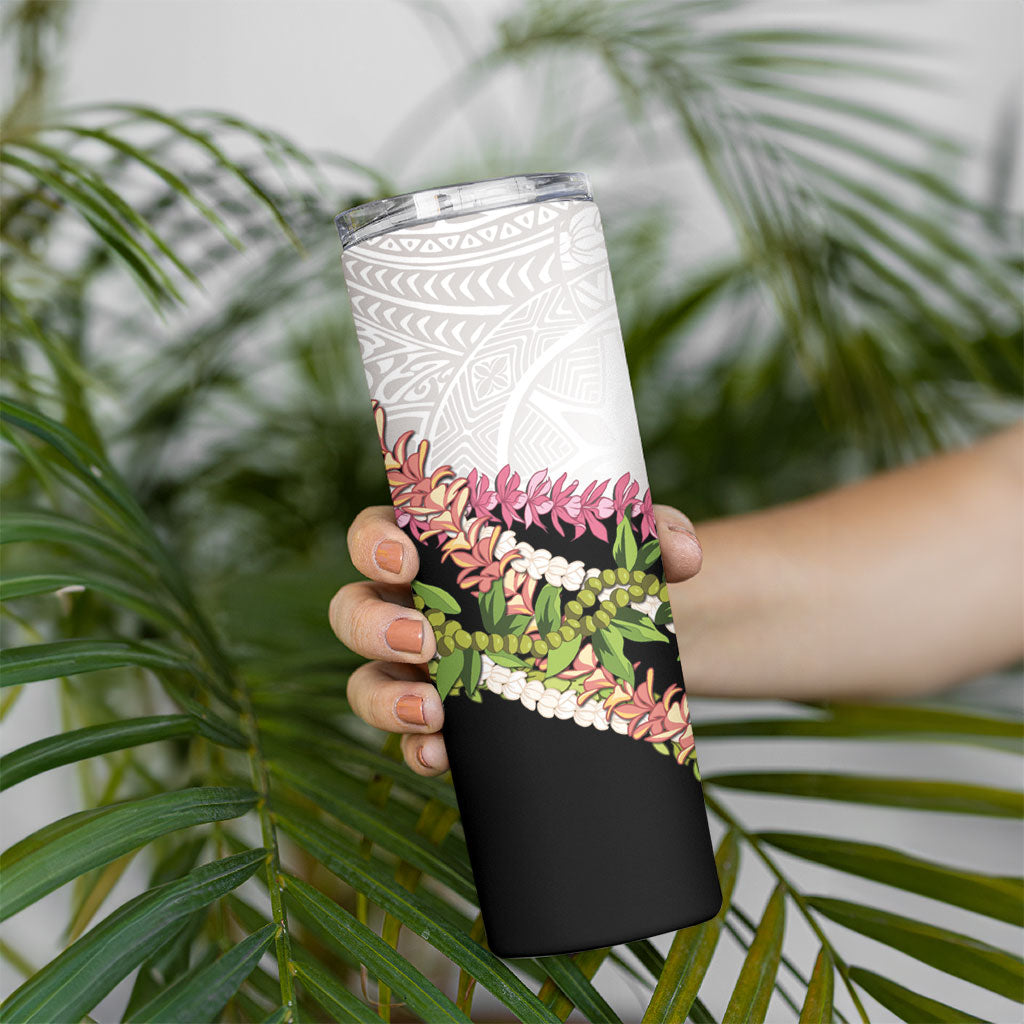 Hawaii Mokihana Mix Pikake Leis Mahalo 'Olelo Skinny Tumbler White Tapa LT7 - Polynesian Pride