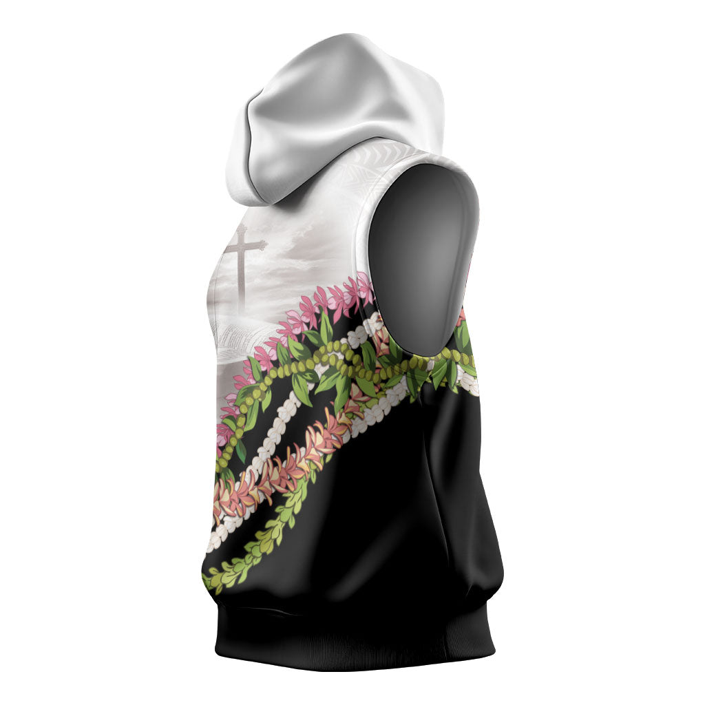 Hawaii Mokihana Mix Pikake Leis Mahalo 'Olelo Sleeveless Hoodie White Tapa LT7 - Polynesian Pride