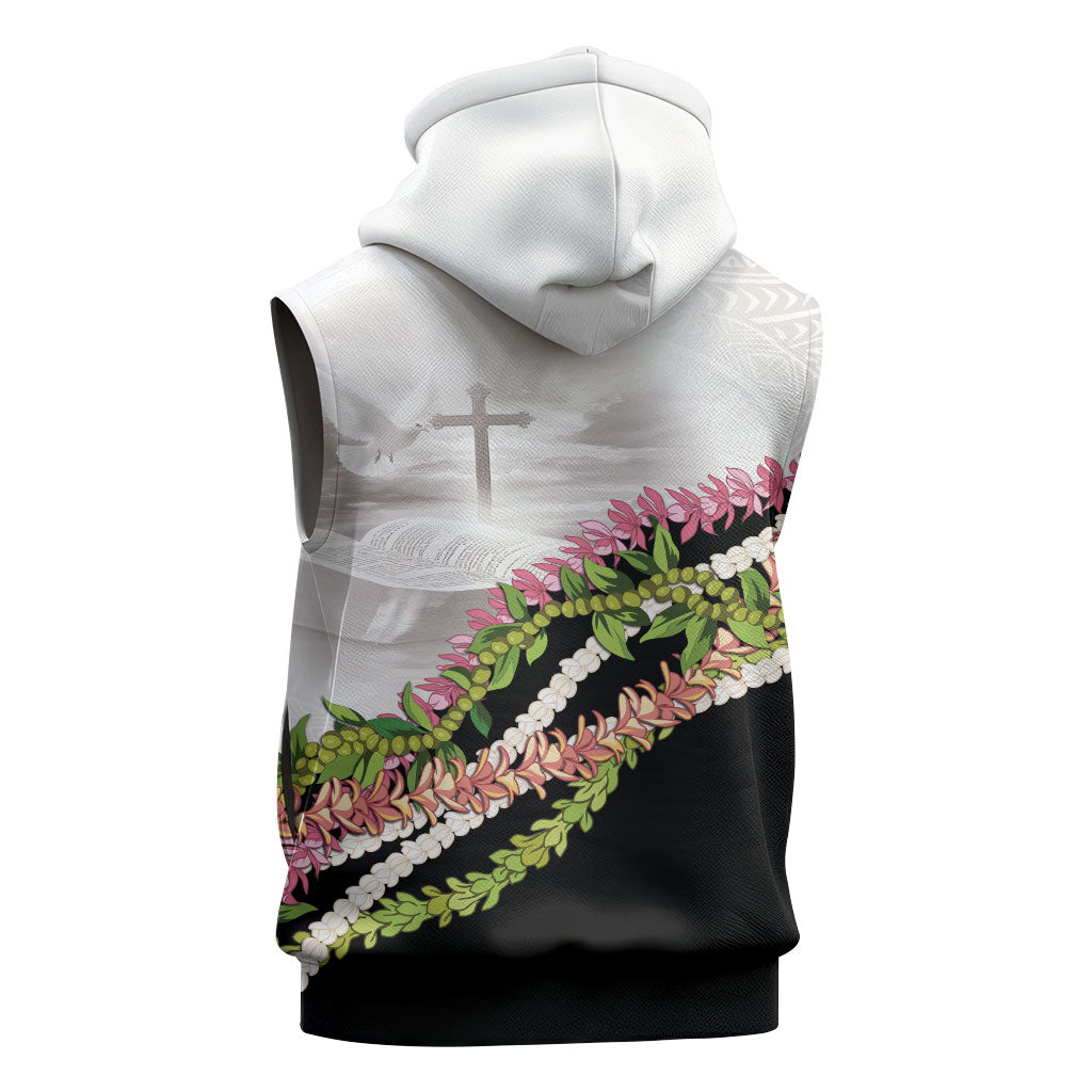 Hawaii Mokihana Mix Pikake Leis Mahalo 'Olelo Sleeveless Zip Hoodie White Tapa LT7 - Polynesian Pride