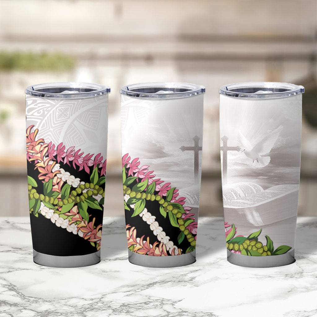 Hawaii Mokihana Mix Pikake Leis Mahalo 'Olelo Tumbler Cup White Tapa LT7 - Polynesian Pride