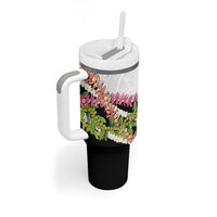 Hawaii Mokihana Mix Pikake Leis Mahalo 'Olelo Tumbler With Handle White Tapa LT7 - Polynesian Pride