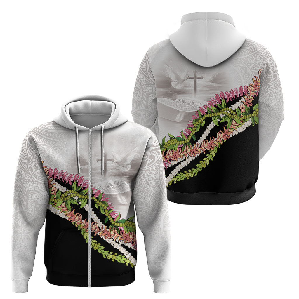 Hawaii Mokihana Mix Pikake Leis Mahalo 'Olelo Zip Hoodie White Tapa LT7 - Polynesian Pride