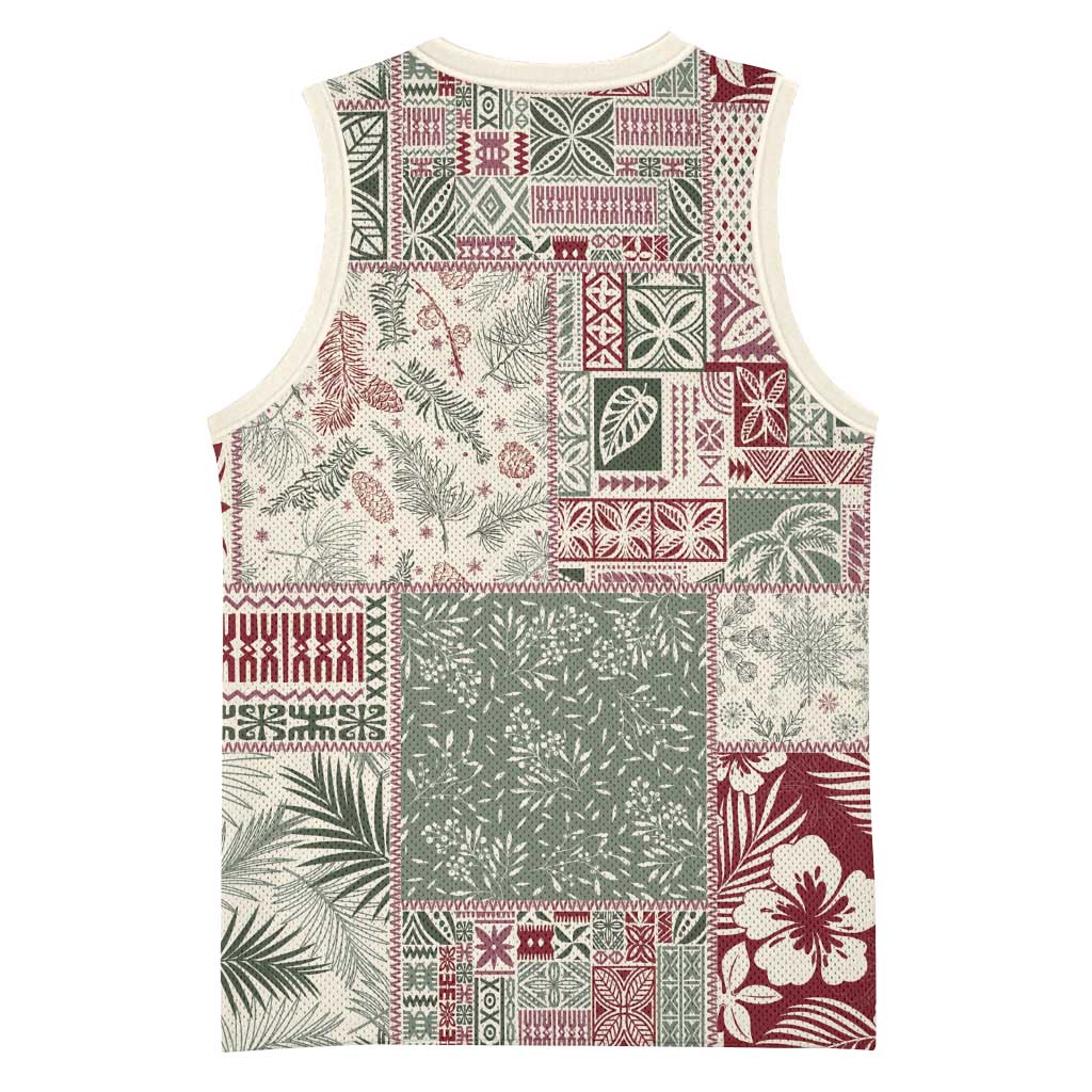 Aloha Hawaii Pastel Christmas Patchwork Basketball Jersey Classic Style - Polynesian Pride