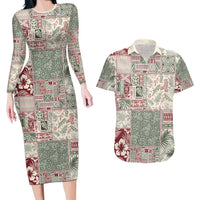 Aloha Hawaii Pastel Christmas Patchwork Couples Matching Long Sleeve Bodycon Dress and Hawaiian Shirt Classic Style - Polynesian Pride