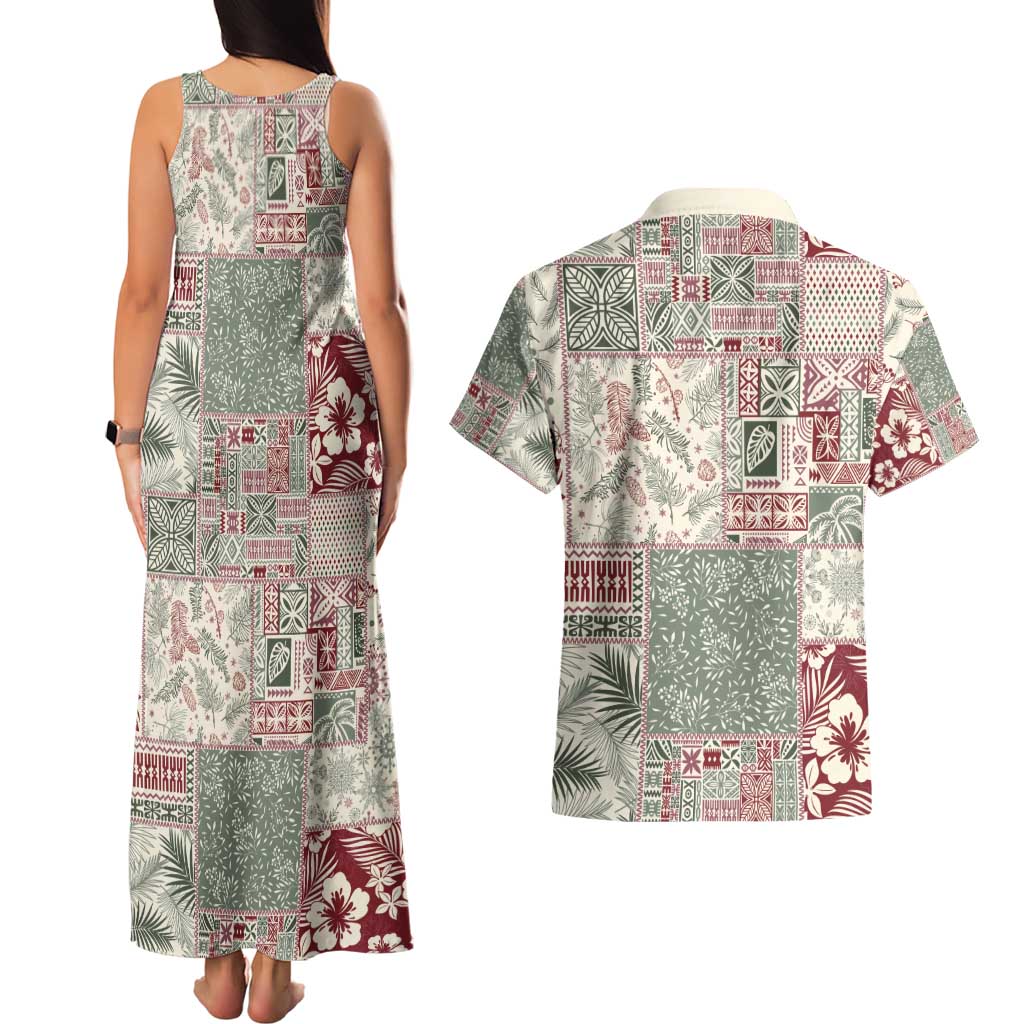 Aloha Hawaii Pastel Christmas Patchwork Couples Matching Tank Maxi Dress and Hawaiian Shirt Classic Style - Polynesian Pride