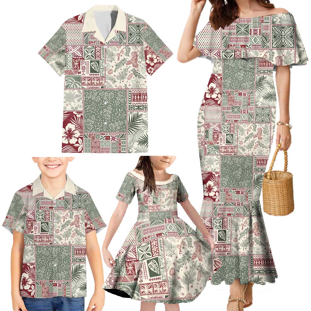 Aloha Hawaii Pastel Christmas Patchwork Family Matching Mermaid Dress and Hawaiian Shirt Classic Style - Polynesian Pride