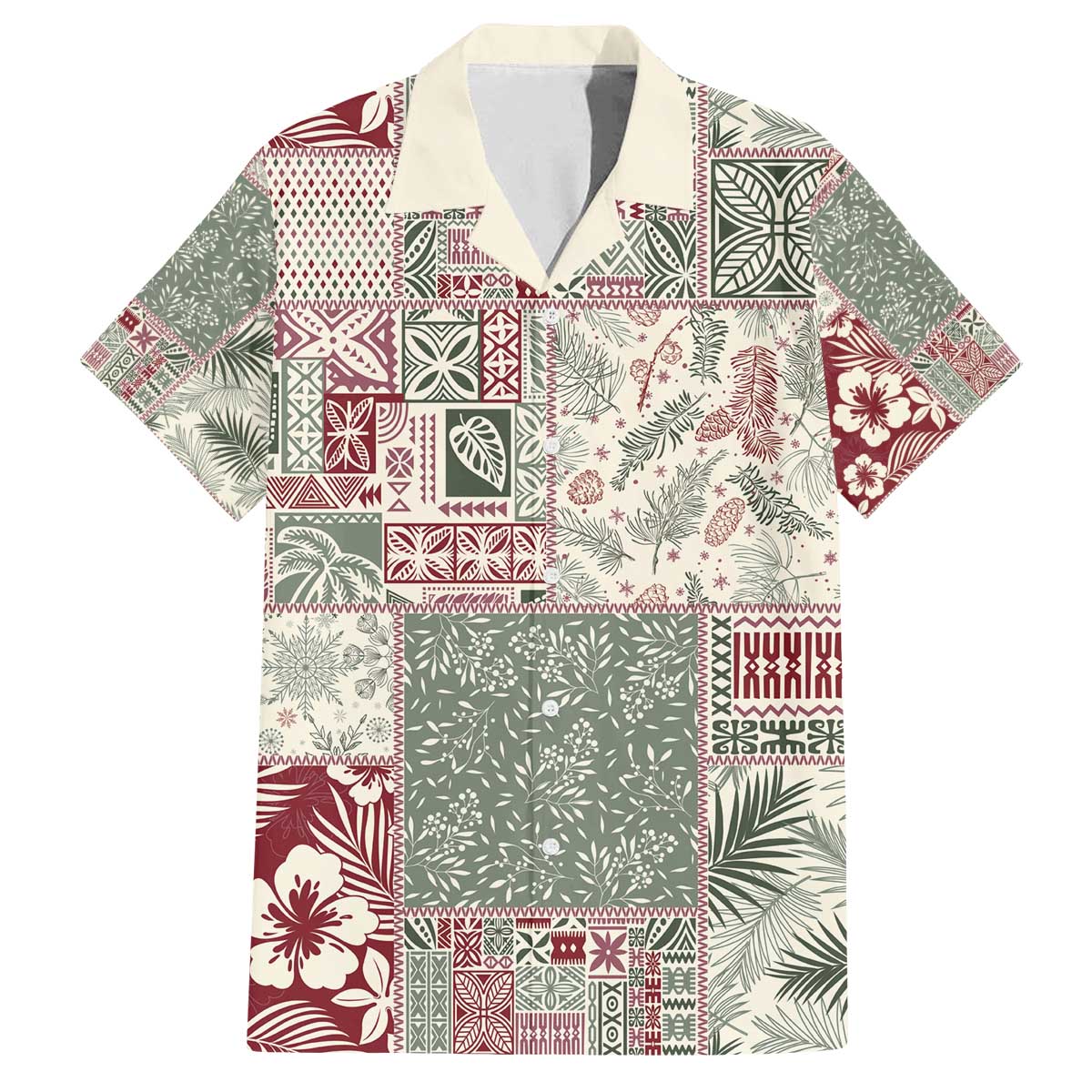 Aloha Hawaii Pastel Christmas Patchwork Family Matching Off The Shoulder Long Sleeve Dress and Hawaiian Shirt Classic Style - Polynesian Pride