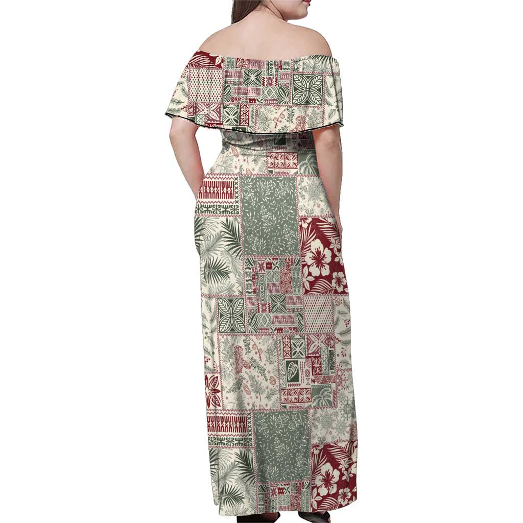 Aloha Hawaii Pastel Christmas Patchwork Family Matching Off Shoulder Maxi Dress and Hawaiian Shirt Classic Style - Polynesian Pride